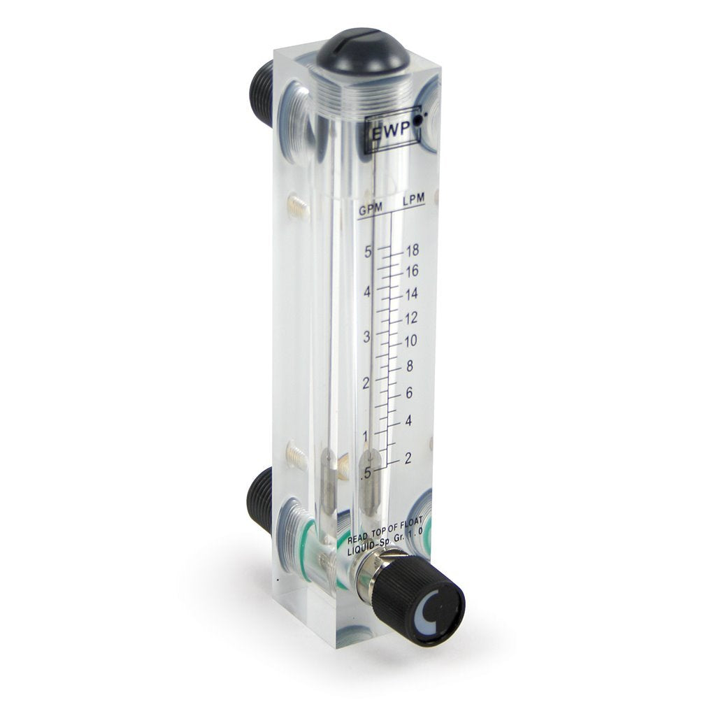 Acrylic panel mount flow meter 1-5 GPM with 1/2" valve — LZT-1005-V, Flow Mtr Acryl 1-5GPM Pnl Mnt 1/2"w/Vlv, LZT-1005M-V