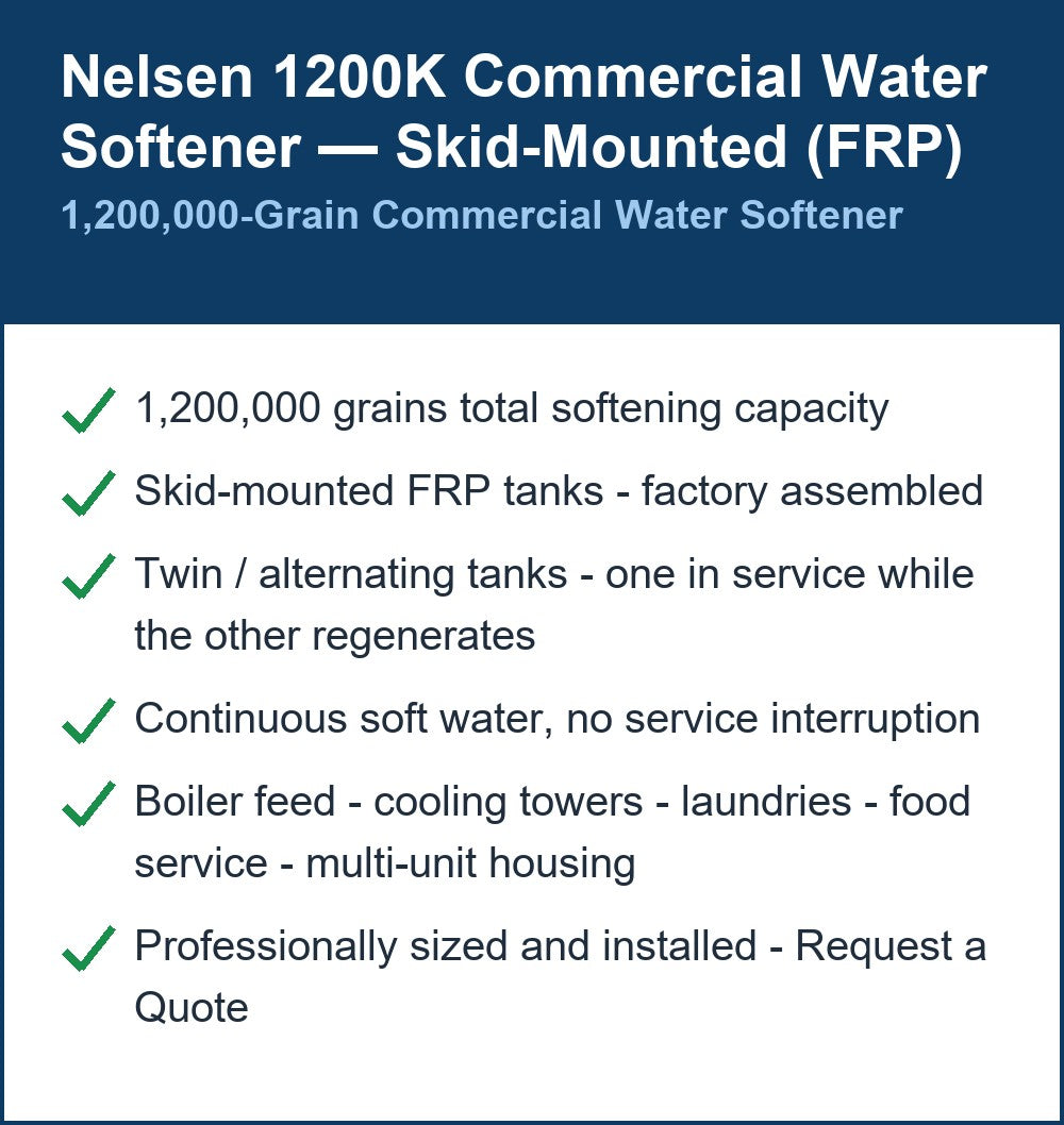 Nelsen 1,200,000 Grain Skid-Mounted Commercial Water Softener