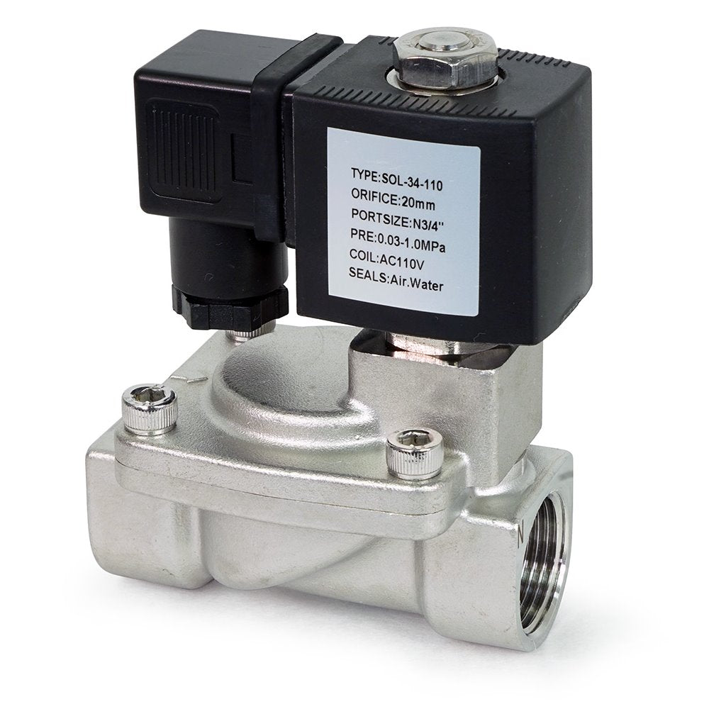 3/4" Stainless Steel 110V Normally Closed Solenoid Valve — YCD1120-NBE-110, Solenoid Valve, SS, 3/4", 110v, NC, SOL-34-1