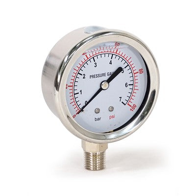 Glycerine-filled pressure gauge, 1-100 psi, bottom mount — PG-100-S, Gauge, 1-100, Bottm Mt, Glycerine Filled, GAUGE-IL-100