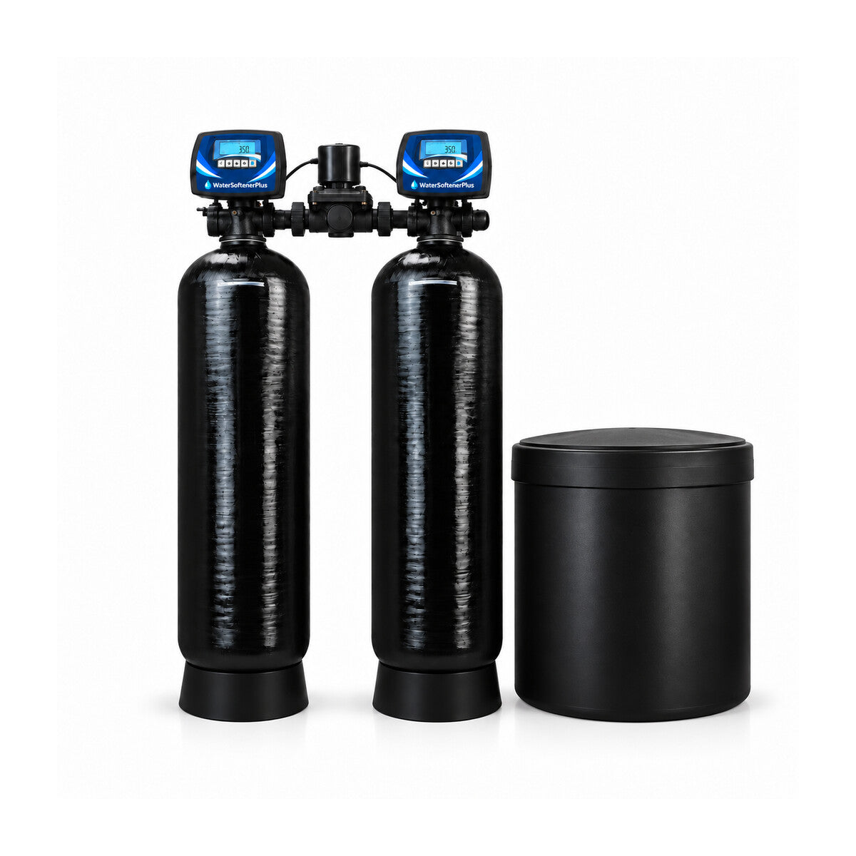 Nelsen 120,000 Grain Twin-Tank Commercial (NWS20) Water Softener — twin alternating full system with two equal WSP heads and included brine tank
