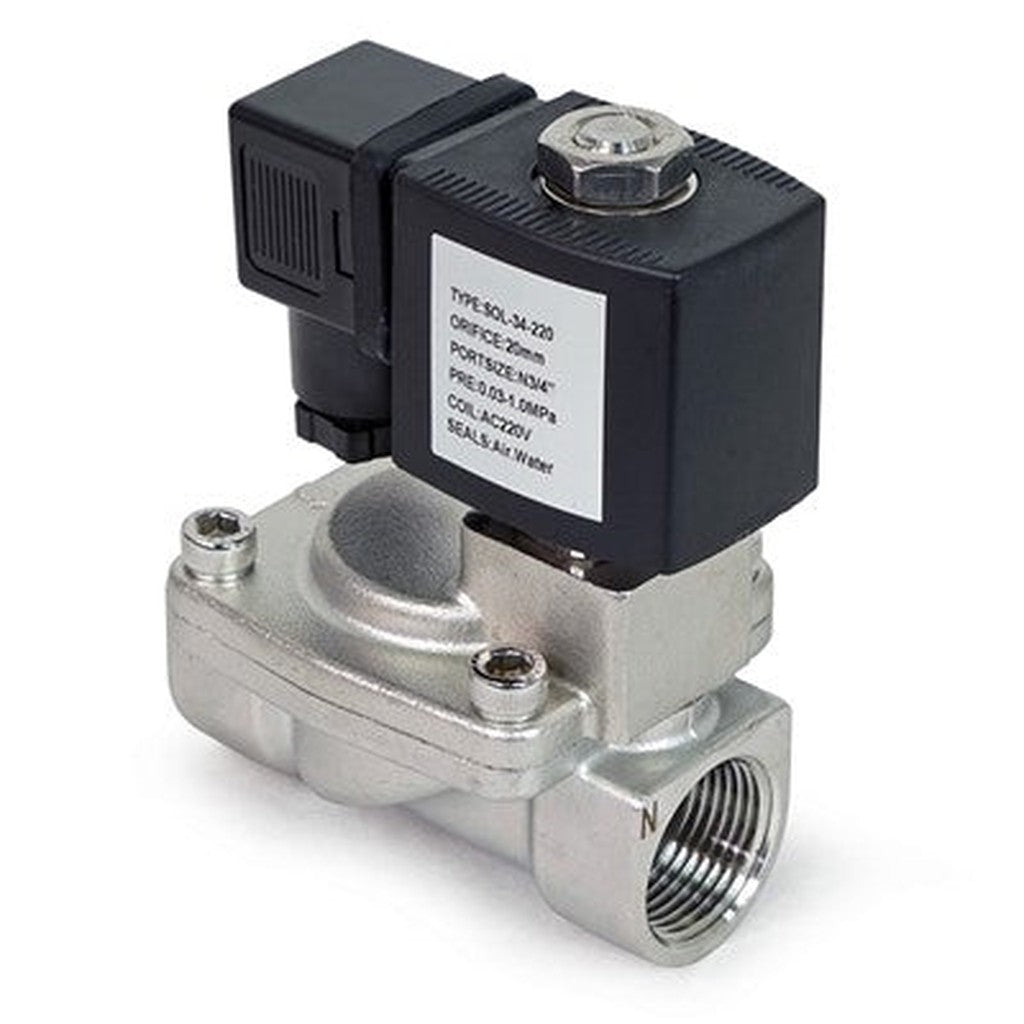 3/4" Stainless Steel 220V Normally Closed Solenoid Valve — YCD1120-NBE-220, Solenoid Valve, SS, 3/4", 220v, NC, SOL-34-220