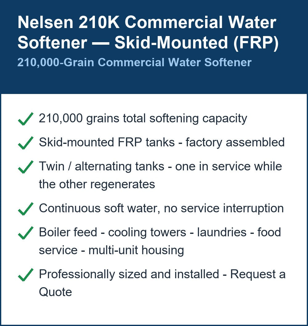Nelsen 210,000 Grain Skid-Mounted Commercial Water Softener