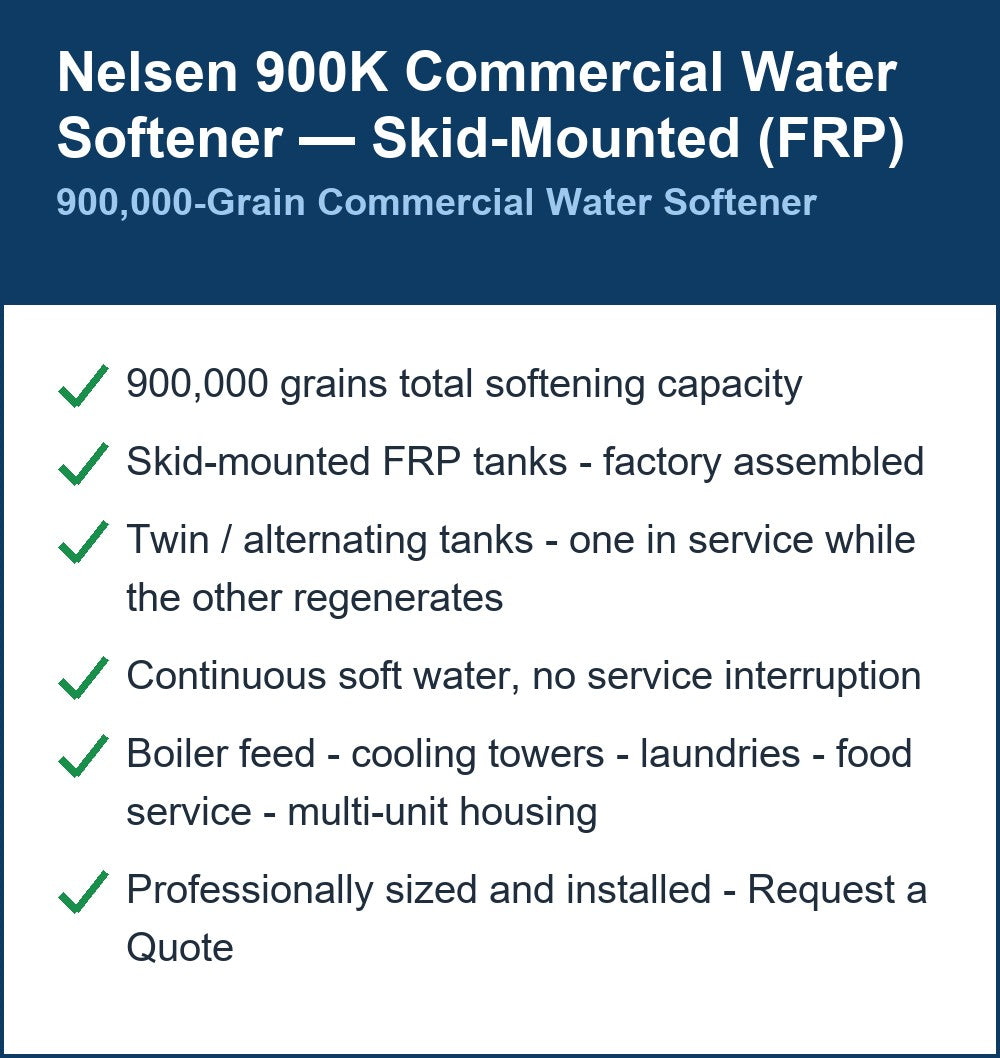 Nelsen 900,000 Grain Skid-Mounted Commercial Water Softener
