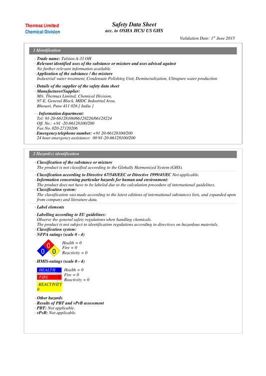 Strong Base Anion/Hydroxide Form Resin