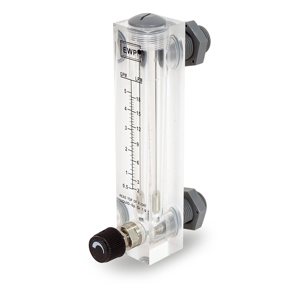 LZT-1005-V, Flow Mtr Acryl 1-5GPM Pnl Mnt 1/2"w/Vlv, LZT-1005M-V