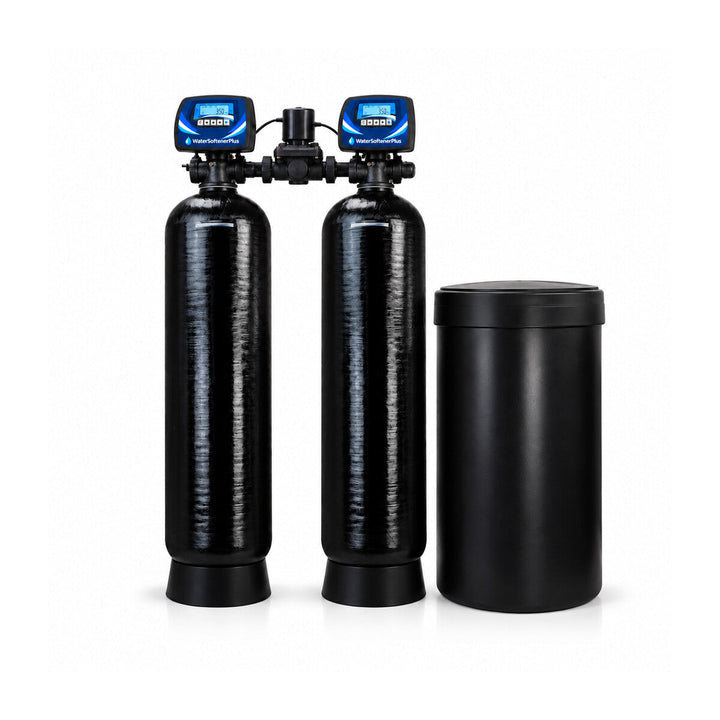 Nelsen 150,000 Grain Twin-Tank Commercial (NWS20) Water Softener — twin alternating full system with two equal WSP heads and included brine tank