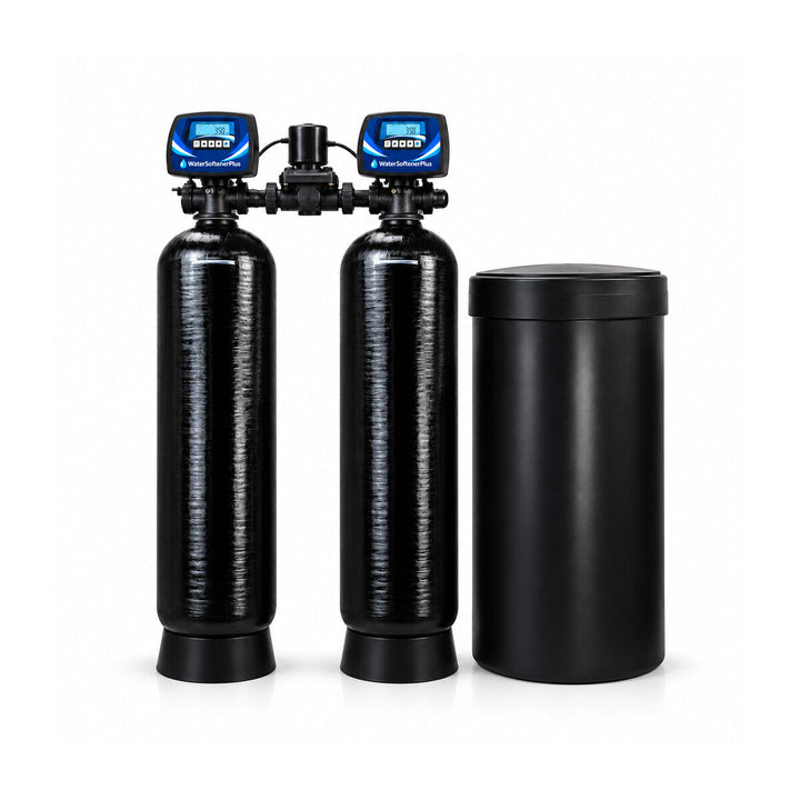 Nelsen 210,000 Grain Twin-Tank Commercial (NWS20) Water Softener — twin alternating full system with two equal WSP heads and included brine tank