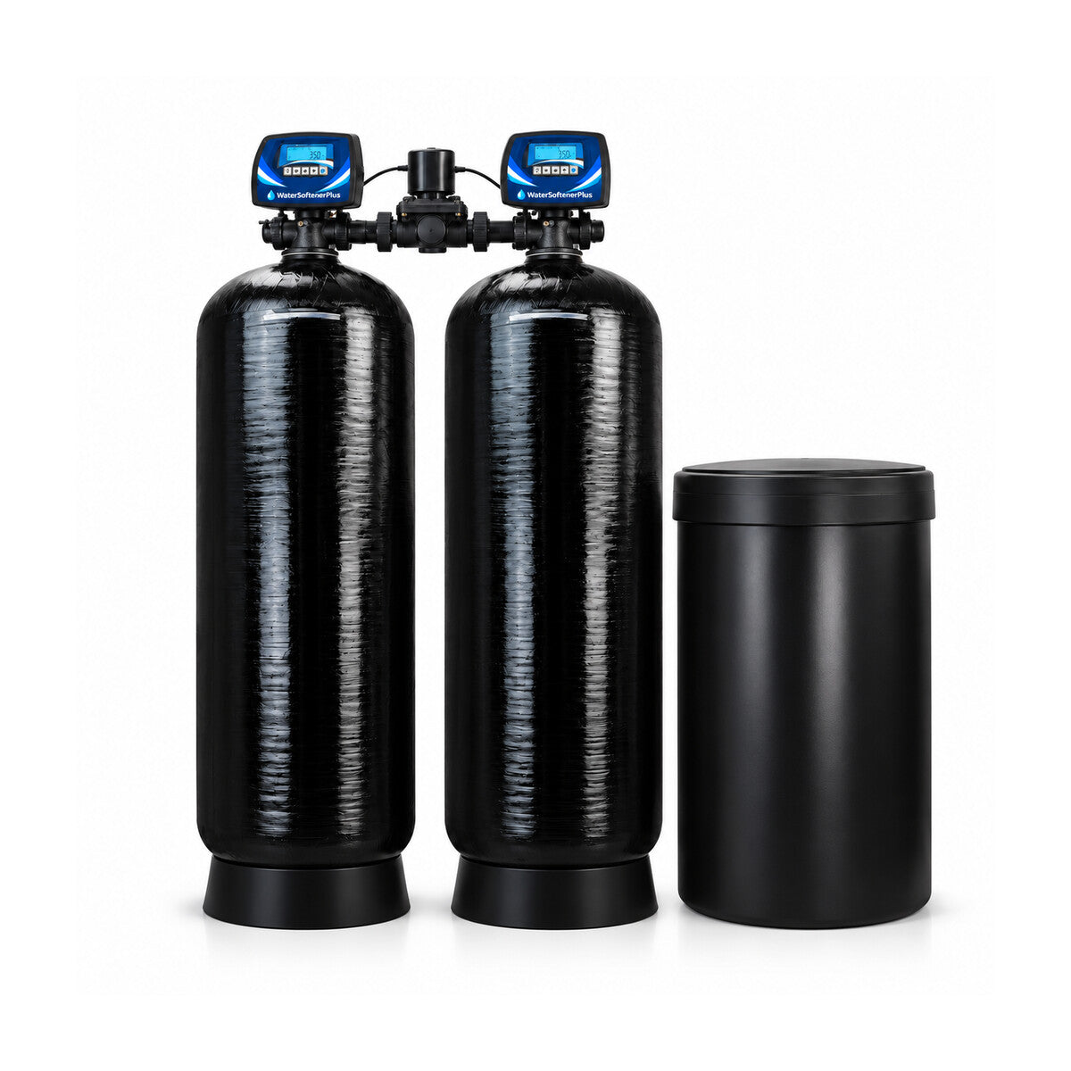 Nelsen 600,000 Grain Twin-Tank Commercial (NWS20) Water Softener — complete assembled NWS20 twin system with two equal WSP heads and included brine tank