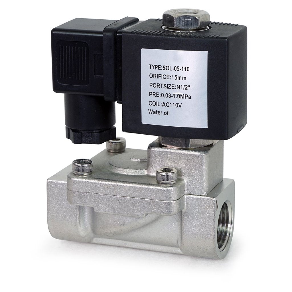 YCD1115-NBE-110, Solenoid Valve, SS, 1/2", 110v, NC, SOL-05-110 VOLT