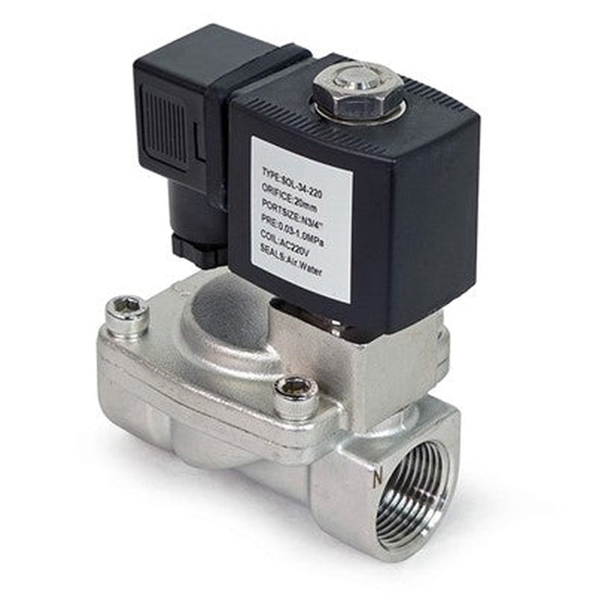 3/4" Stainless Steel 220V Normally Closed Solenoid Valve — YCD1120-NBE-220, Solenoid Valve, SS, 3/4", 220v, NC, SOL-34-220